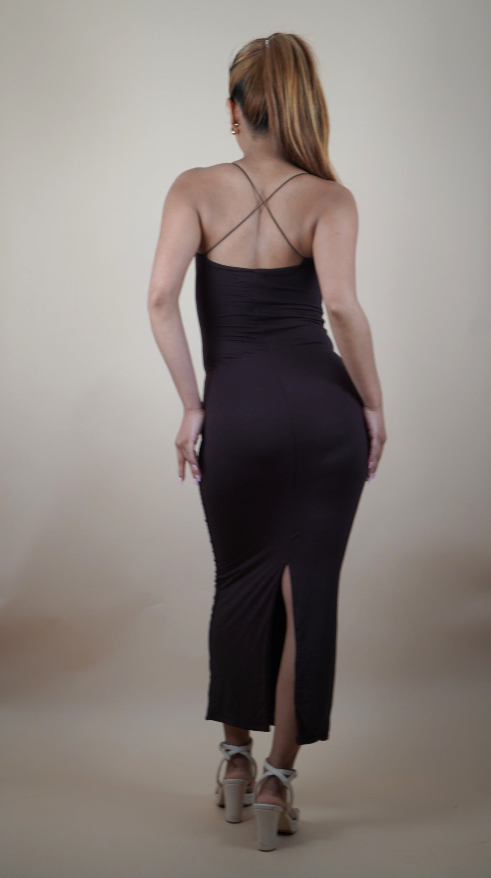 Dark Brown Good Girl Gone Bad - Strappy Cross Back Maxi Dress - Lyonkusol