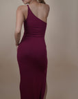 Maroon Elegance One Shoulder Strap Maxi Dress - Lyonkusol