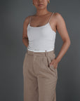 Khaki High Waisted White Rim Straight Leg Trousers - Lyonkusol