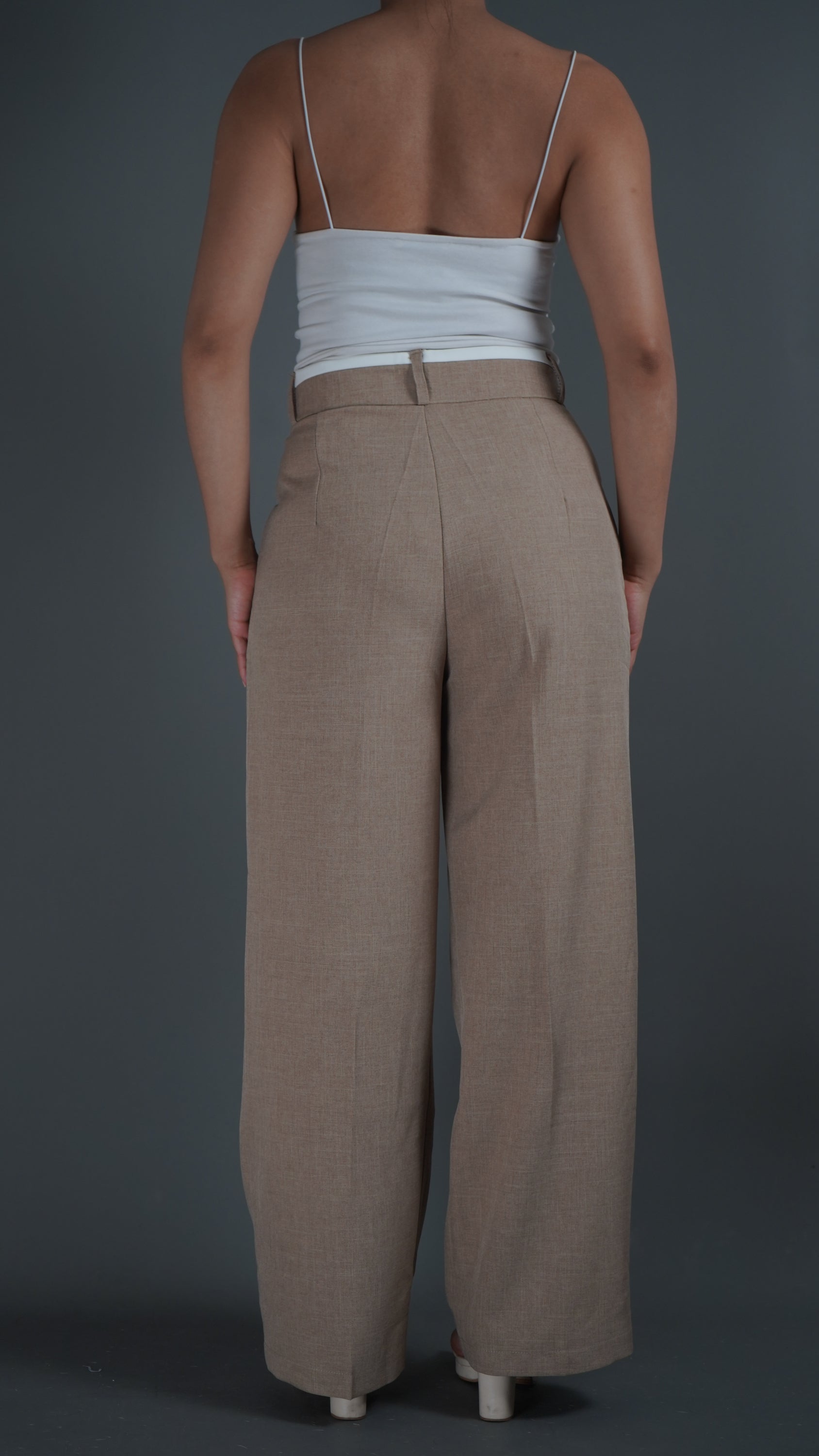 Khaki High Waisted White Rim Straight Leg Trousers - Lyonkusol