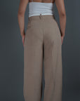 Khaki High Waisted White Rim Straight Leg Trousers - Lyonkusol