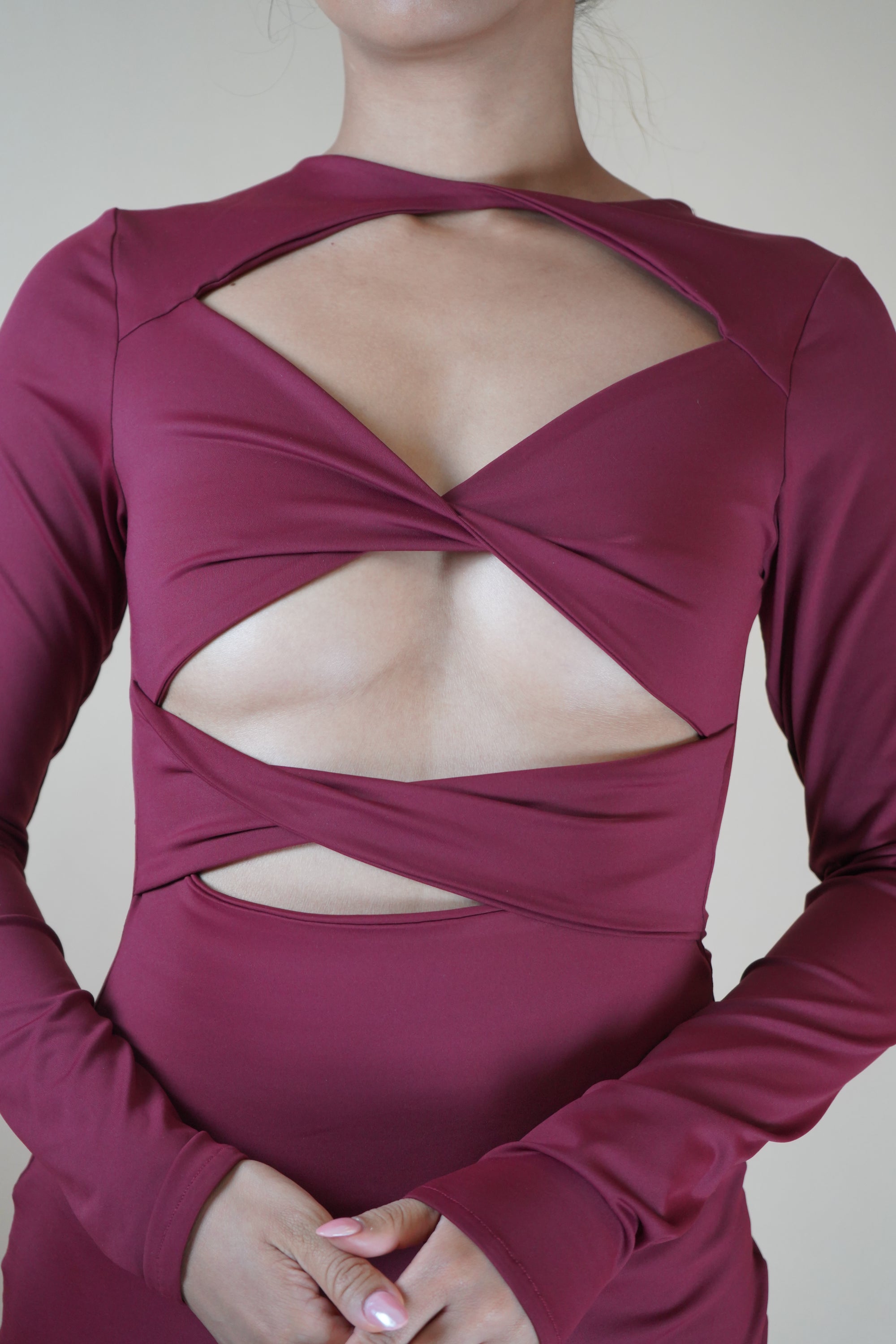 Maroon Intimacy Long Sleeved Cut-Out Mini Dress - Lyonkusol