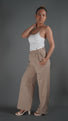 Khaki High Waisted White Rim Straight Leg Trousers - Lyonkusol