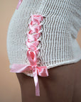 Strawberry & Cream Knitted Crochet Pink Ribbon Skirt - Lyonkusol