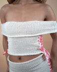 Strawberry & Cream Knitted Crochet Pink Ribbon Top - Lyonkusol