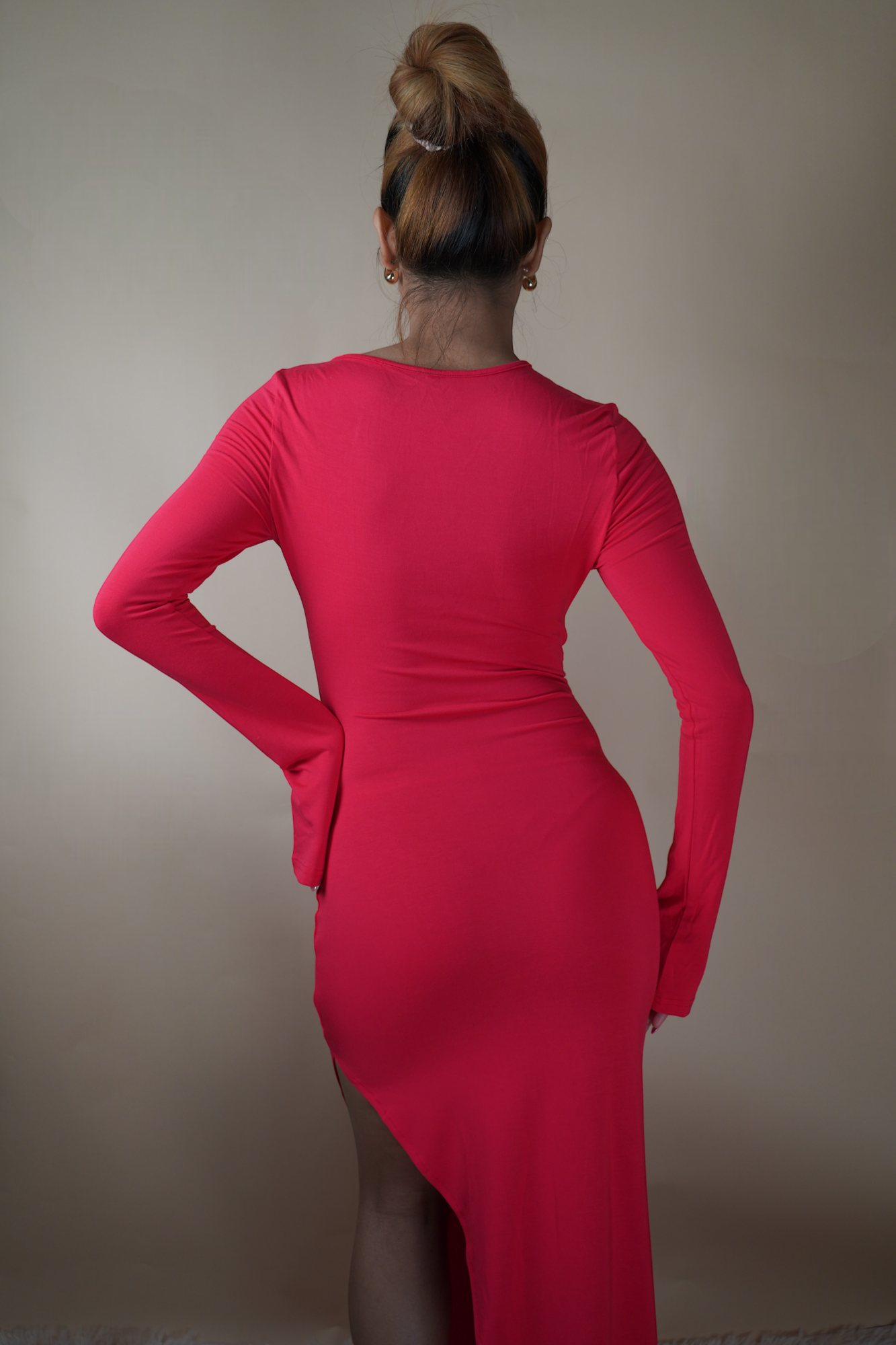 Bright Red Eternal Love - Long Sleeved Cut Out Maxi Dress - Lyonkusol