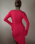 Bright Red Eternal Love - Long Sleeved Cut Out Maxi Dress - Lyonkusol