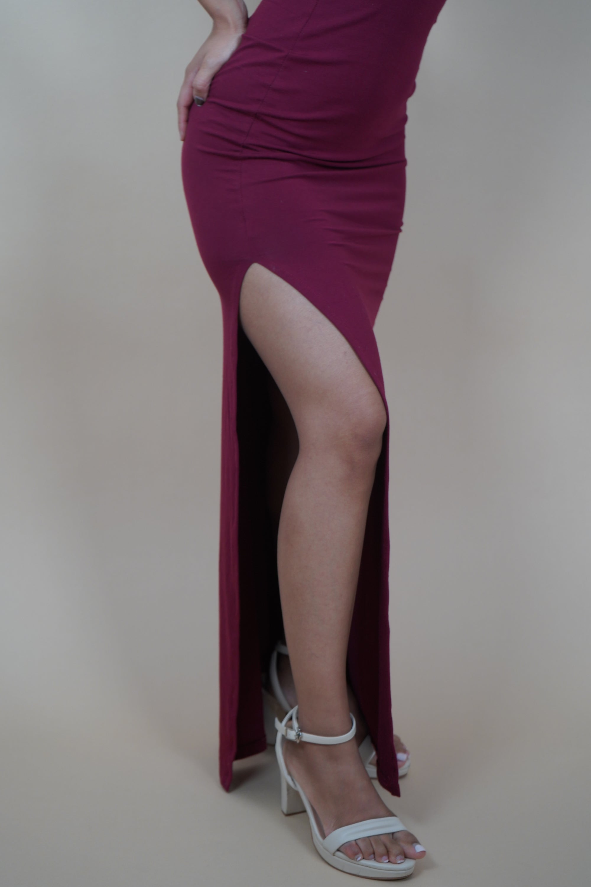 Maroon Elegance One Shoulder Strap Maxi Dress - Lyonkusol