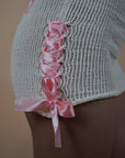 Strawberry & Cream Set Knitted Crochet Pink Ribbon Top And Skirt - Lyonkusol