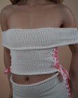 Strawberry & Cream Set Knitted Crochet Pink Ribbon Top And Skirt - Lyonkusol