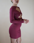 Maroon Intimacy Long Sleeved Cut-Out Mini Dress - Lyonkusol