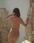 Beige Intimacy -Long Sleeved Cut-Out Mini Dress - Lyonkusol