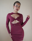 Maroon Intimacy Long Sleeved Cut-Out Mini Dress - Lyonkusol