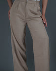 Khaki High Waisted White Rim Straight Leg Trousers - Lyonkusol