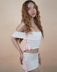 Strawberry & Cream Set Knitted Crochet Pink Ribbon Top And Skirt - Lyonkusol