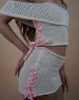 Strawberry & Cream Set Knitted Crochet Pink Ribbon Top And Skirt - Lyonkusol