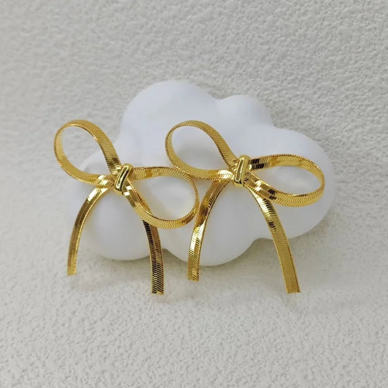 Gold Long Ribbon Elegant Earrings - Lyonkusol