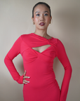 Bright Red Eternal Love - Long Sleeved Cut Out Maxi Dress - Lyonkusol