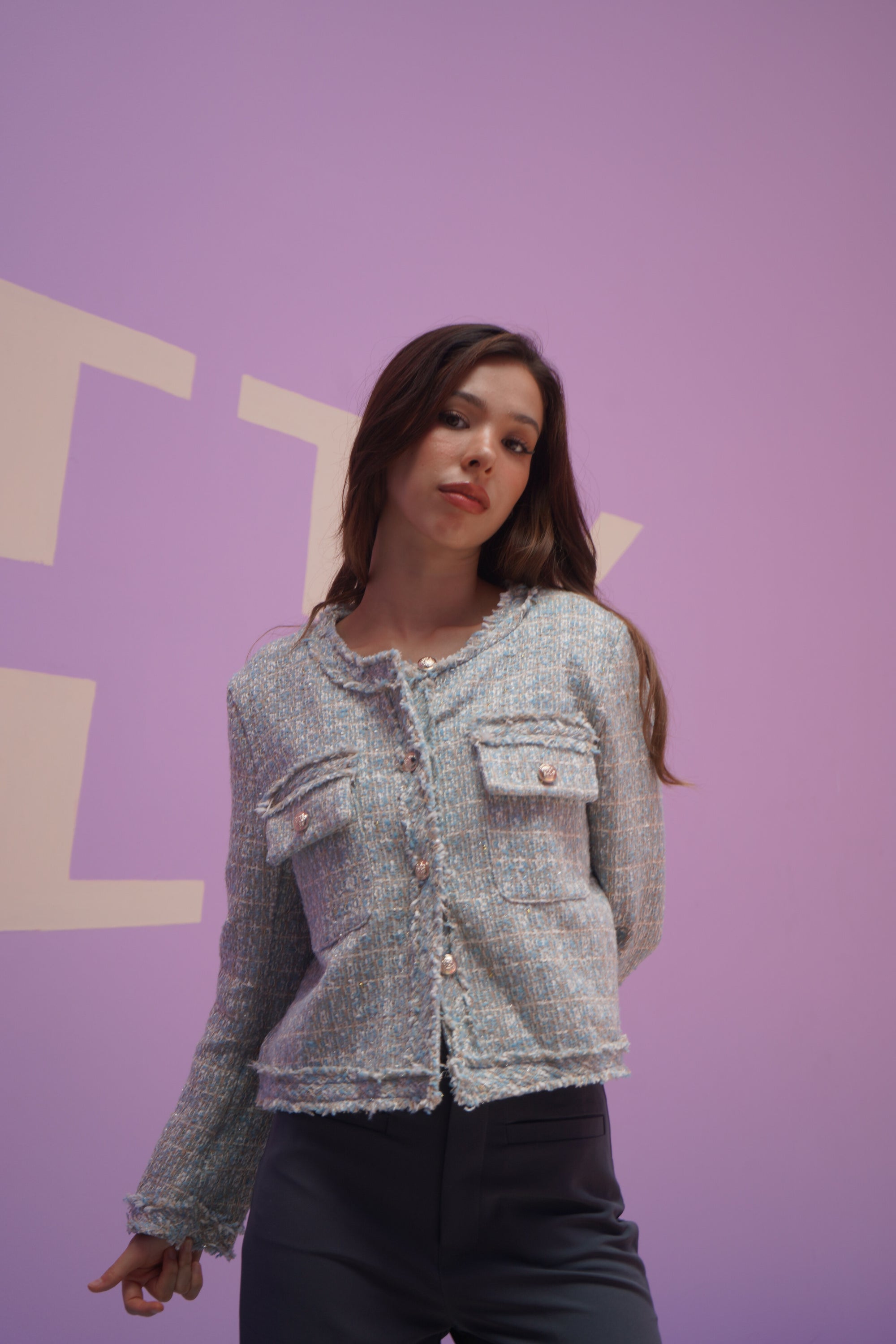 Pastel Blue Tweed Jacket - Lyonkusol