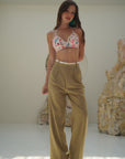 Pistachio High Waisted White Rim Straight Leg Trousers - Lyonkusol