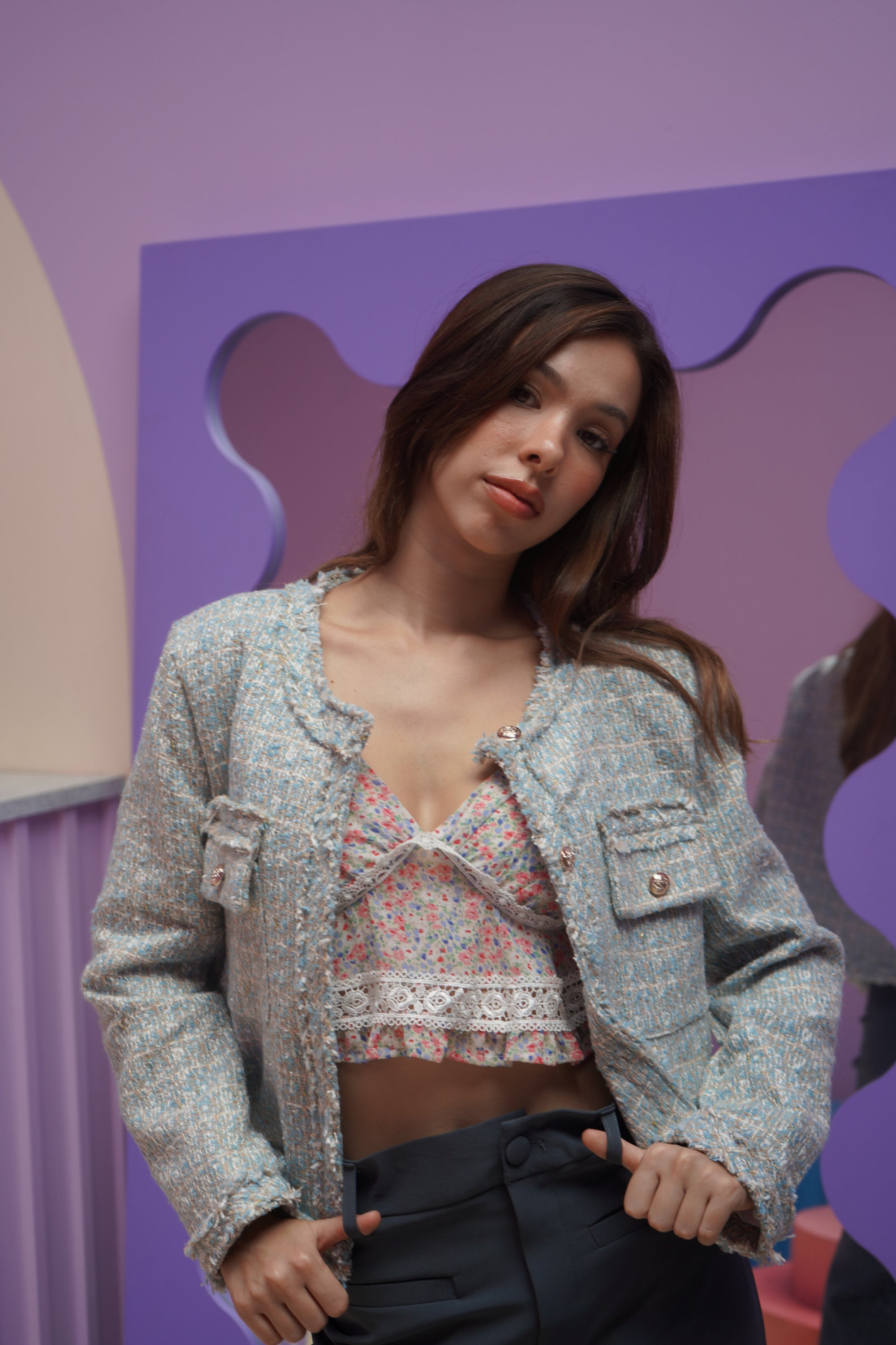 Pastel Blue Tweed Jacket - Lyonkusol