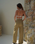 Pistachio High Waisted White Rim Straight Leg Trousers - Lyonkusol