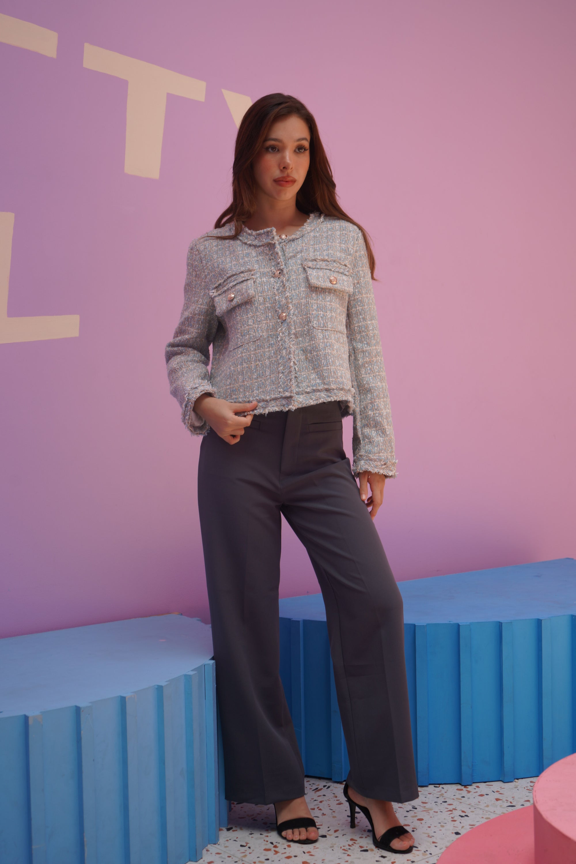 Pastel Blue Tweed Jacket - Lyonkusol