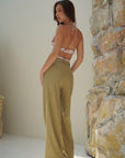 Pistachio High Waisted White Rim Straight Leg Trousers - Lyonkusol