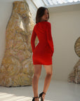 Bright Red Intimacy -Long Sleeved Cut-Out Mini Dress - Lyonkusol