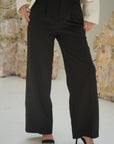 Black High Waisted Straight Leg Lined Pattern Trousers - Lyonkusol