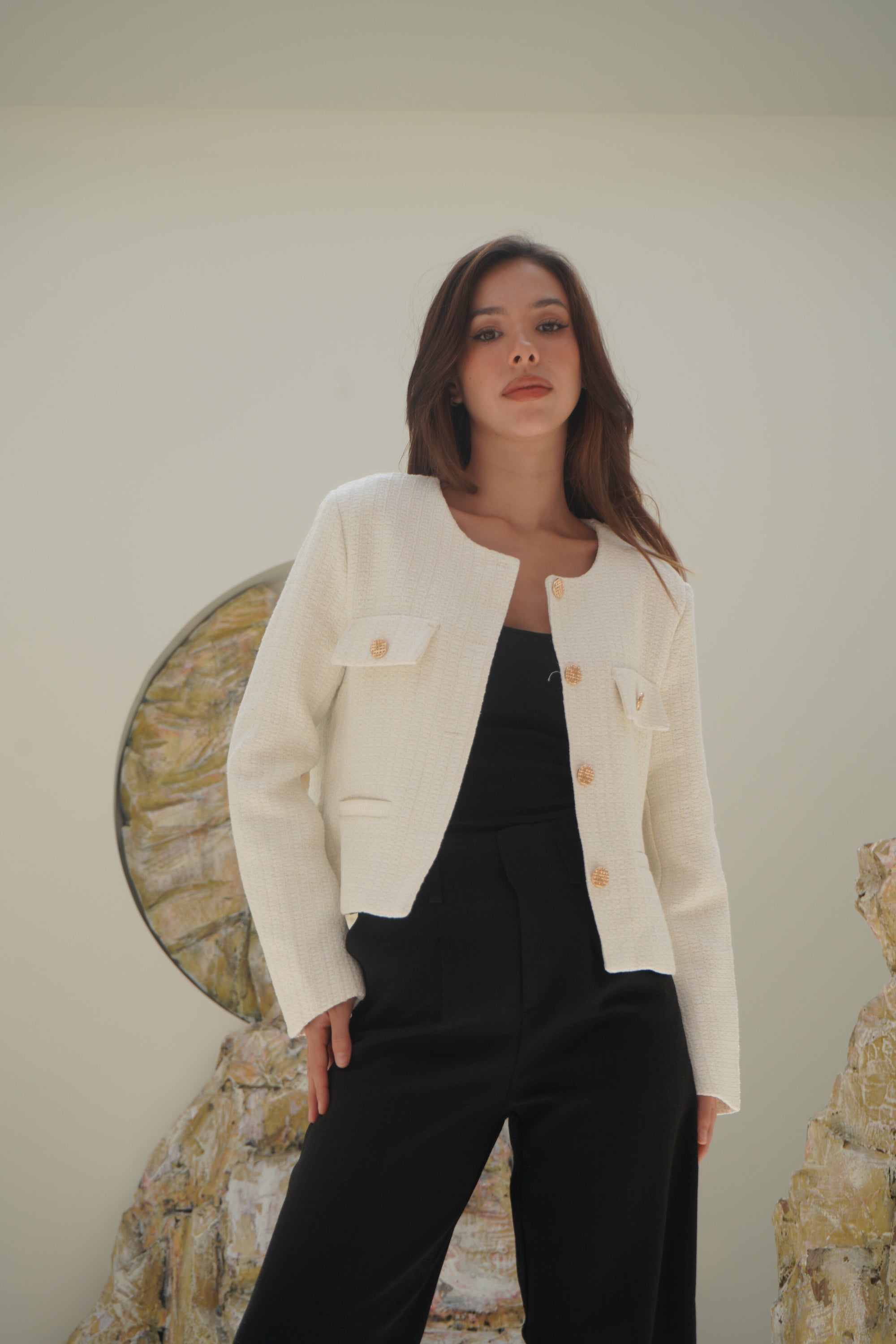 White Tweed Jacket - Lyonkusol