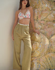 Pistachio High Waisted White Rim Straight Leg Trousers - Lyonkusol