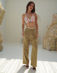 Pistachio High Waisted White Rim Straight Leg Trousers - Lyonkusol