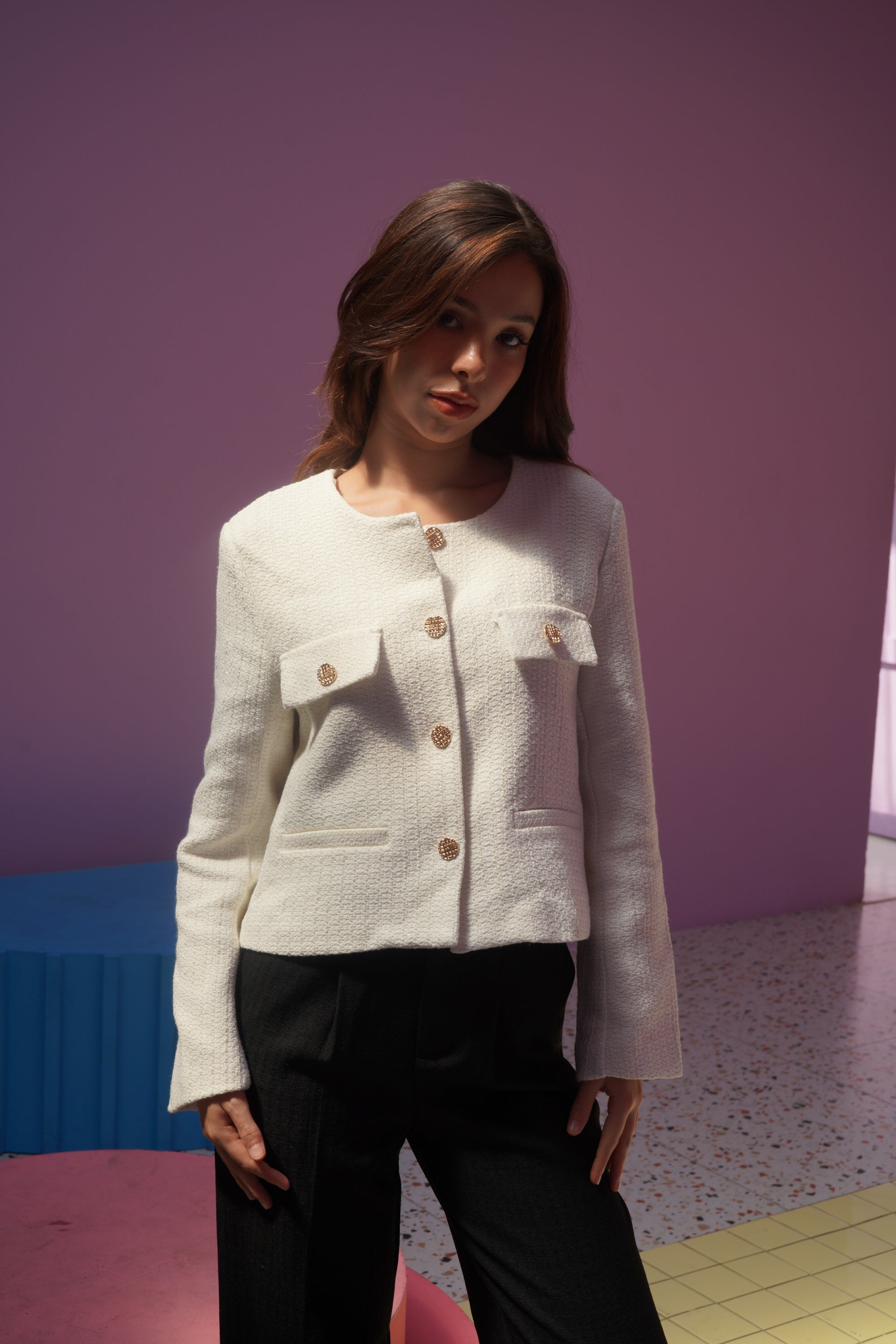 White Tweed Jacket - Lyonkusol