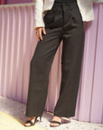 Black High Waisted Straight Leg Lined Pattern Trousers - Lyonkusol