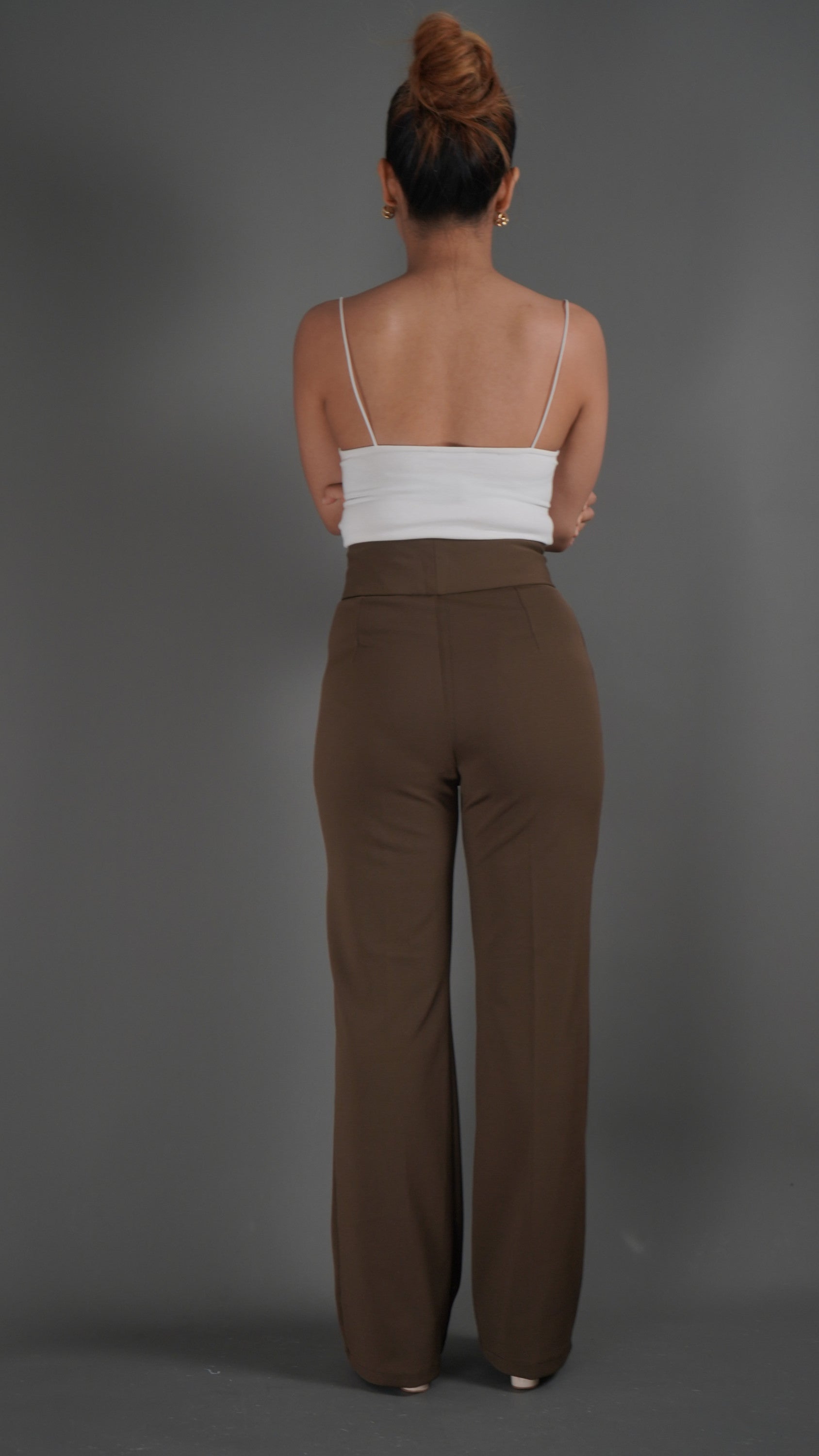 Brown High Waisted Flared Trousers - Lyonkusol