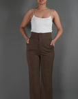 Brown High Waisted Flared Trousers - Lyonkusol