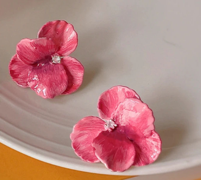 Vibrant Pink Sweet Flower Earrings - Lyonkusol