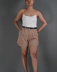 Khaki High Waisted Shorts - Lyonkusol