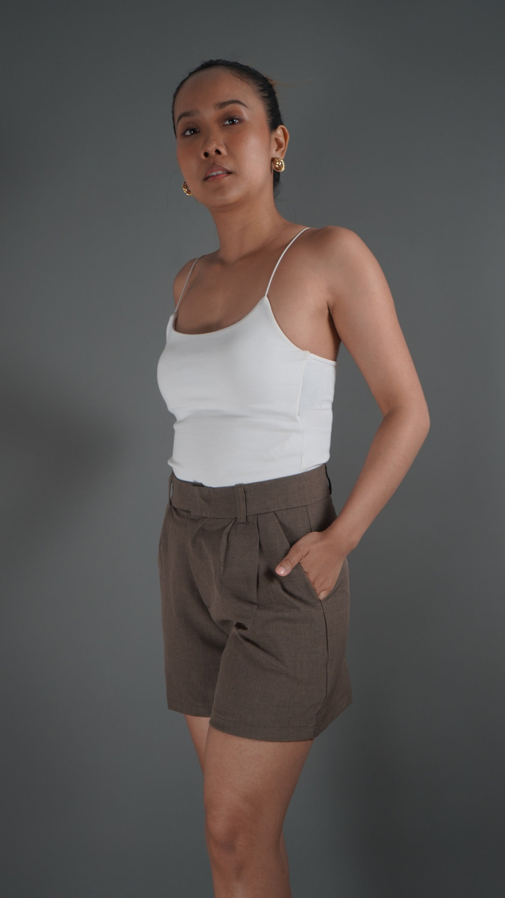 Dark Brown High Waisted Shorts - Lyonkusol