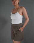 Dark Brown High Waisted Shorts - Lyonkusol