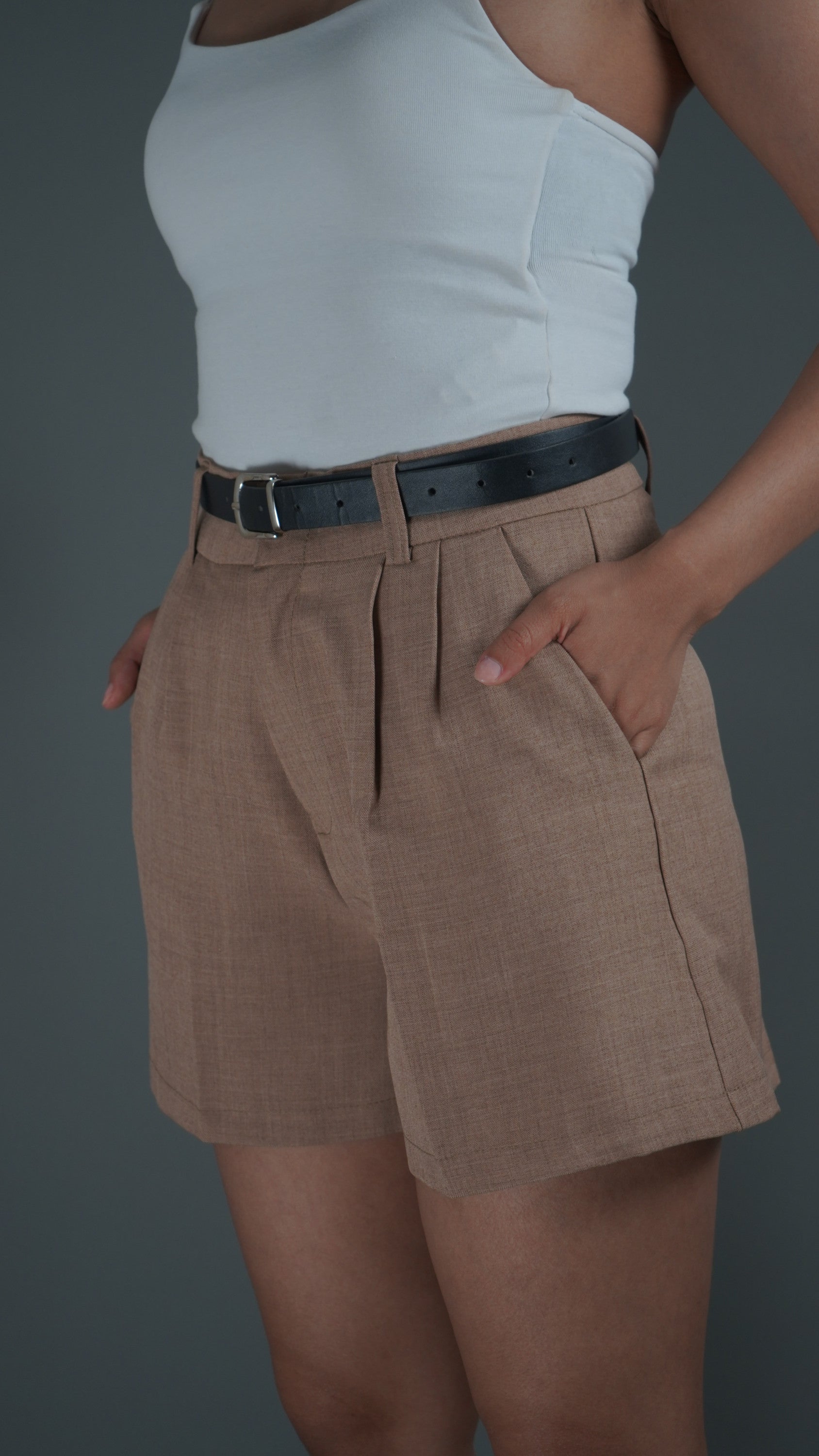 Khaki High Waisted Shorts - Lyonkusol