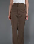 Brown High Waisted Flared Trousers - Lyonkusol