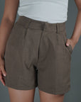 Dark Brown High Waisted Shorts - Lyonkusol