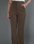 Brown High Waisted Flared Trousers - Lyonkusol